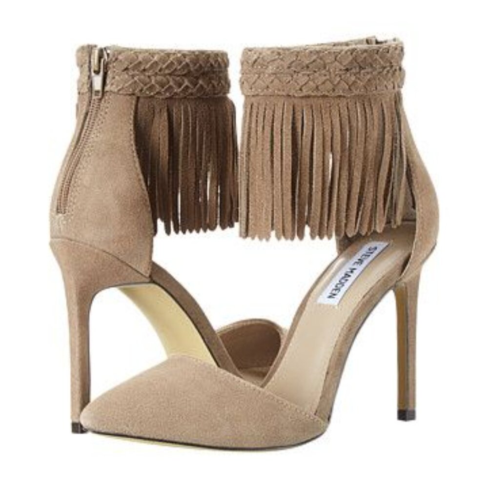 Steve Madden Melia Taupe Suede Fringe Pump Heel Size 10M